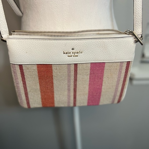 Kate Spade Leila Striped Canvas Triple
Gusset Crossbody White Pink red stripes - Picture 11 of 16